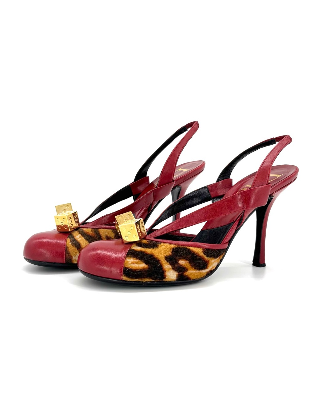 Dior Galliano F/W 2004 Gambler Dice Leopard Print Pony Hair Slingback Pumps 38.5
